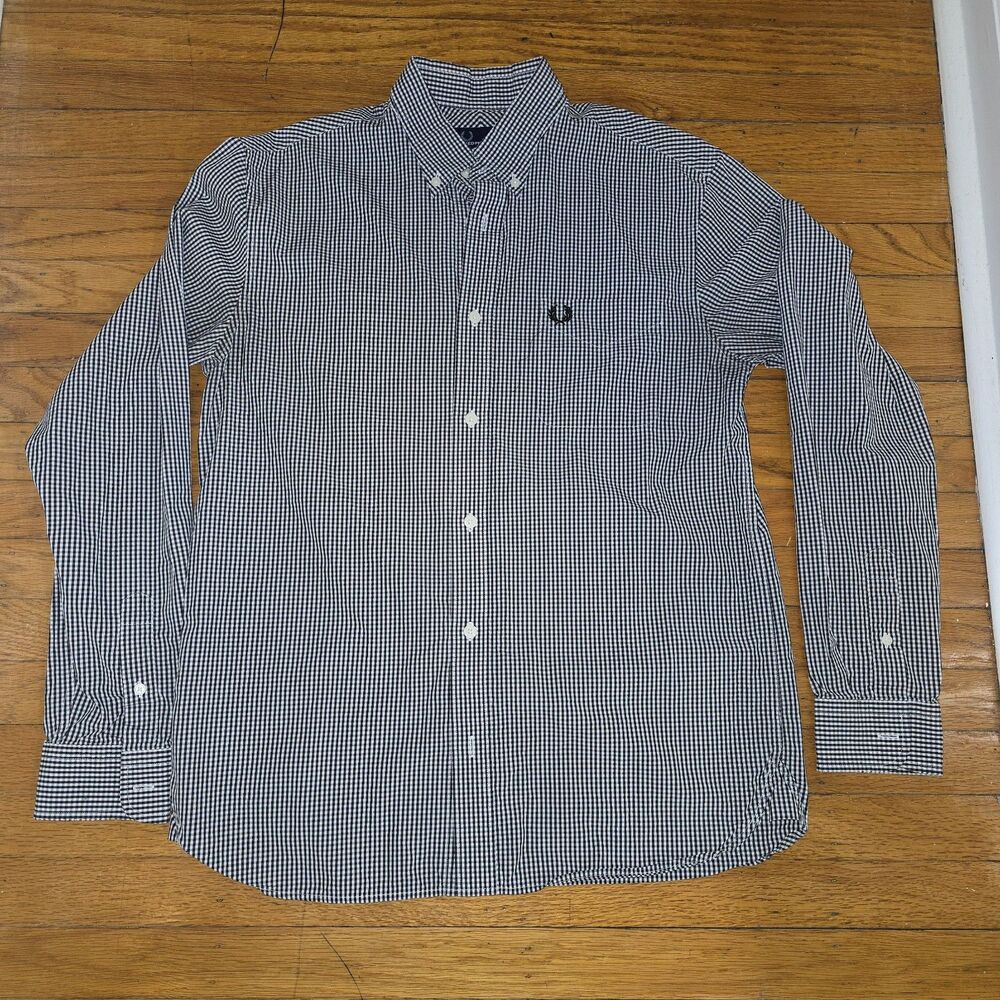 Fred Perry Shirt Men’s Medium Black Check Plaid Long Sleeve Button Down